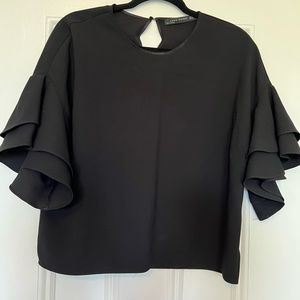 Zara black ruffle sleeve top.